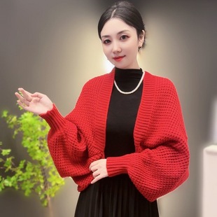 Waffle knitted shawl fashionable all-match loose shawl women's autumn and winter long sleeve elegant cardigan Western style outer wear