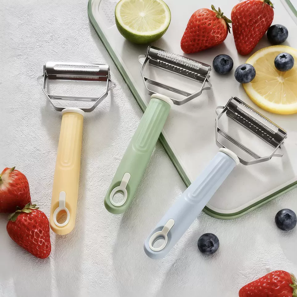 厨房瓜果刨丝器不锈钢双面削皮刀户外露营切水果刀带壳家用瓜刨