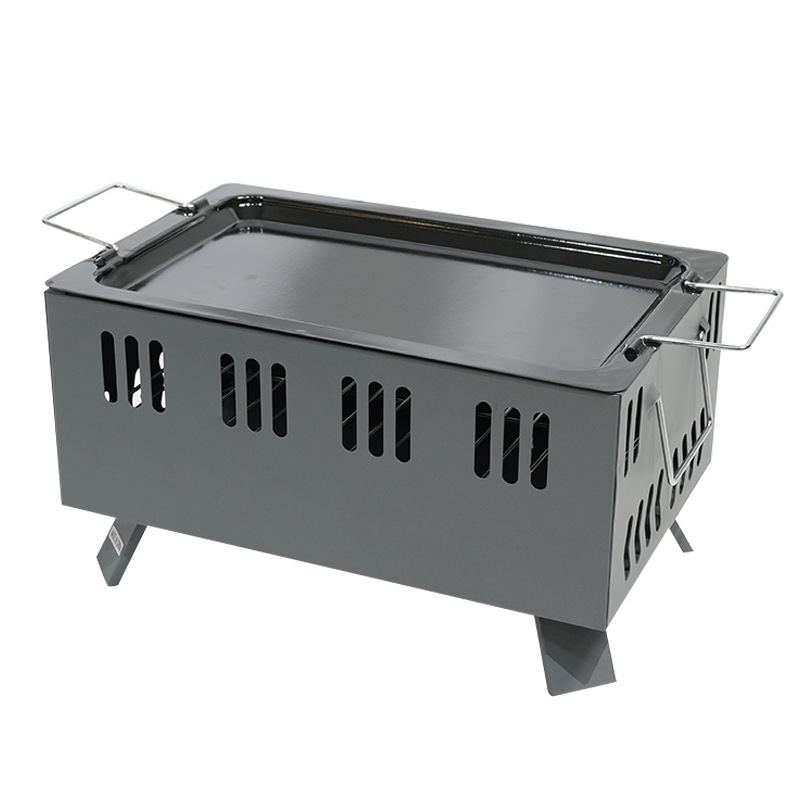 Parrilla portátil al aire libre con sartén, parrilla de doble uso, estufa de barbacoa, parrilla pequeña cuadrada, parrilla portátil