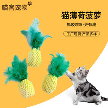批发毛绒玩具彩色羽毛啃咬互动玩具宠物用品仿真水果猫薄荷菠萝