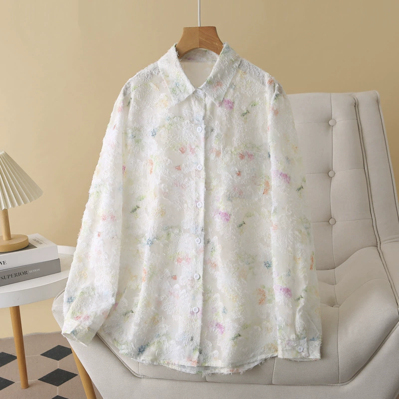 Дизайнерская рубашка с меховой хризантемой для женщин, лето 2025, большой размер, модная универсальная солнцезащитная рубашка для полных мм 6943