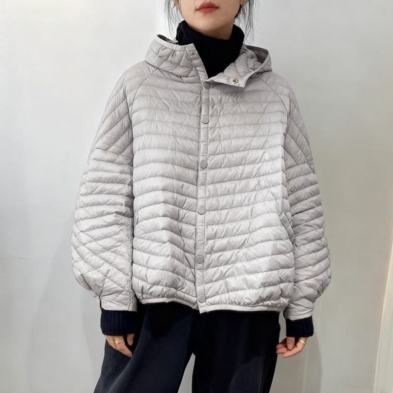 Striped Petite New Style Loose Lightweight down Cotton Jacket for Women Winter 2026 Hooded Short Versatile Coat
