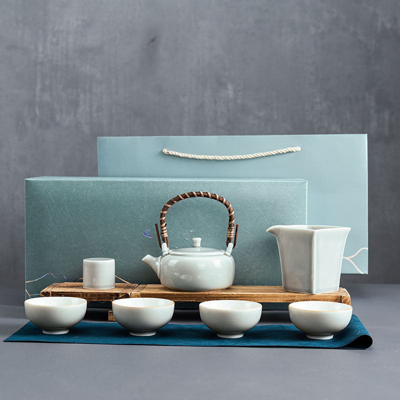 Japanese Ice Gray Glazed Ceramic Gongfu Tea Set, Modern Minimalist Tea Brewing Utensils, Home Small Set Tea Set Gift Box