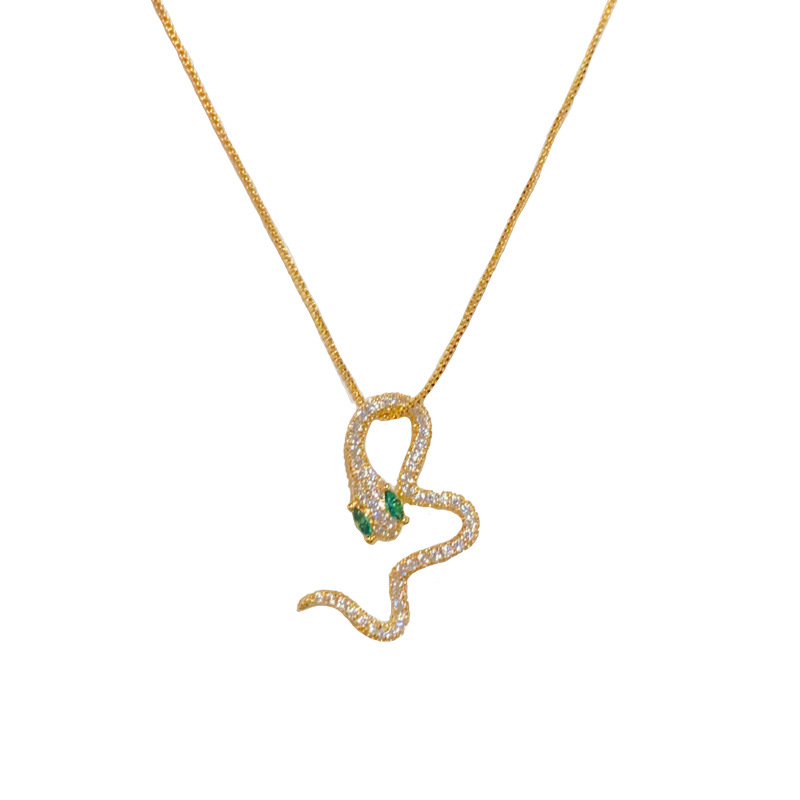 Micro-inlaid zircon snake necklace, personalized fashion and unique, sweet and cool collarbone chain_voghion.com