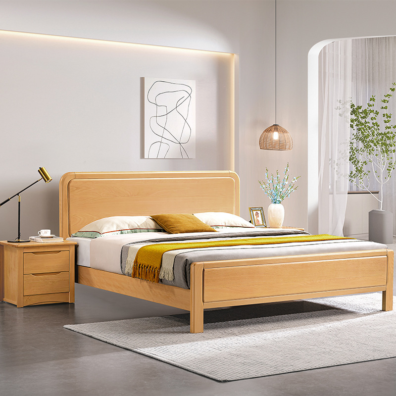 Modern Simple Nordic Solid Wood Bed Wholesale 1.68m Bedroom Double Bed Home Use All Solid Wood Beech Wood Large Bed