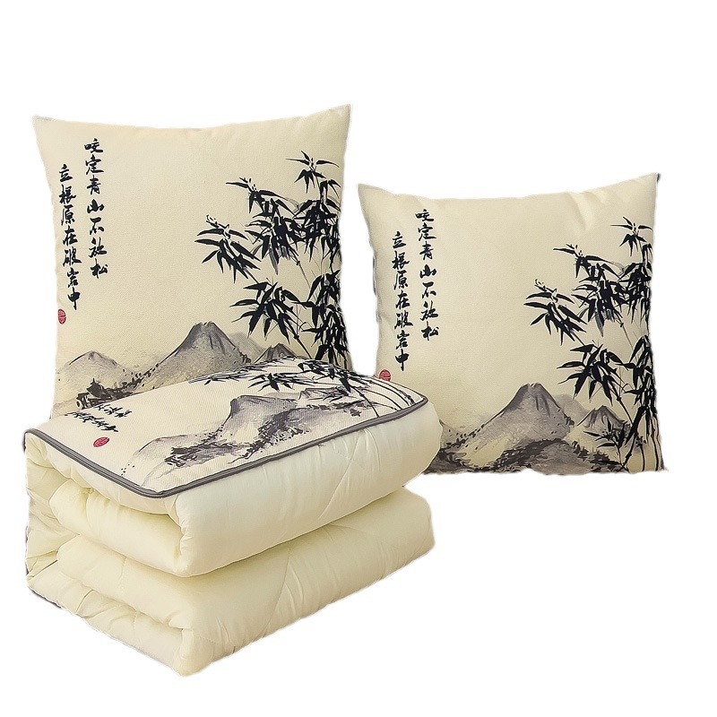 Nuevo estilo chino clásico pintura de tinta almohada edredón logotipo de la empresa de impresión de eventos cojín de regalo edredón lino de verano