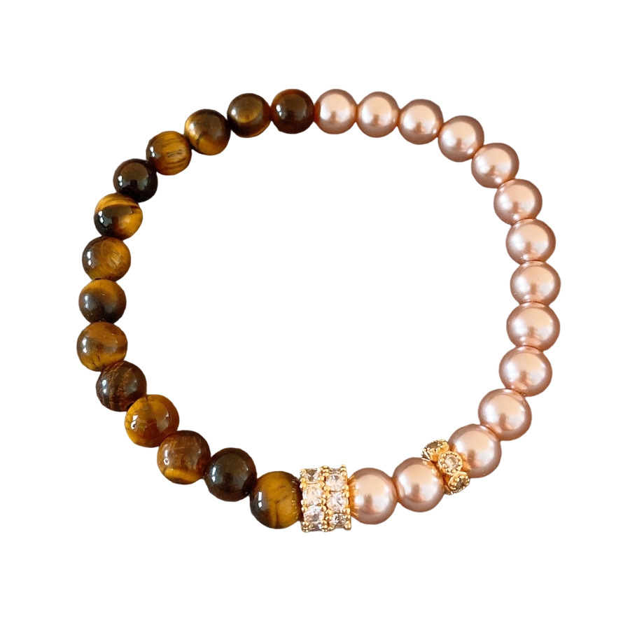 Pulsera de cuentas redonda de zircón ojo de tigre, pulsera de moda retro sofisticada y versátil, nicho de alta calidad, joyas al por mayor.