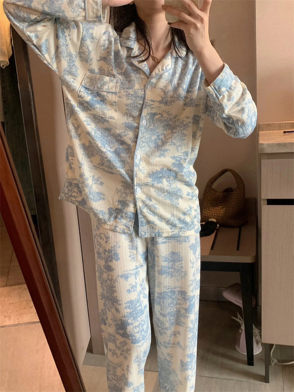 8819黄兰格2025春秋新款长开衫网红ins学生睡衣女休闲家居服官方|undefined
