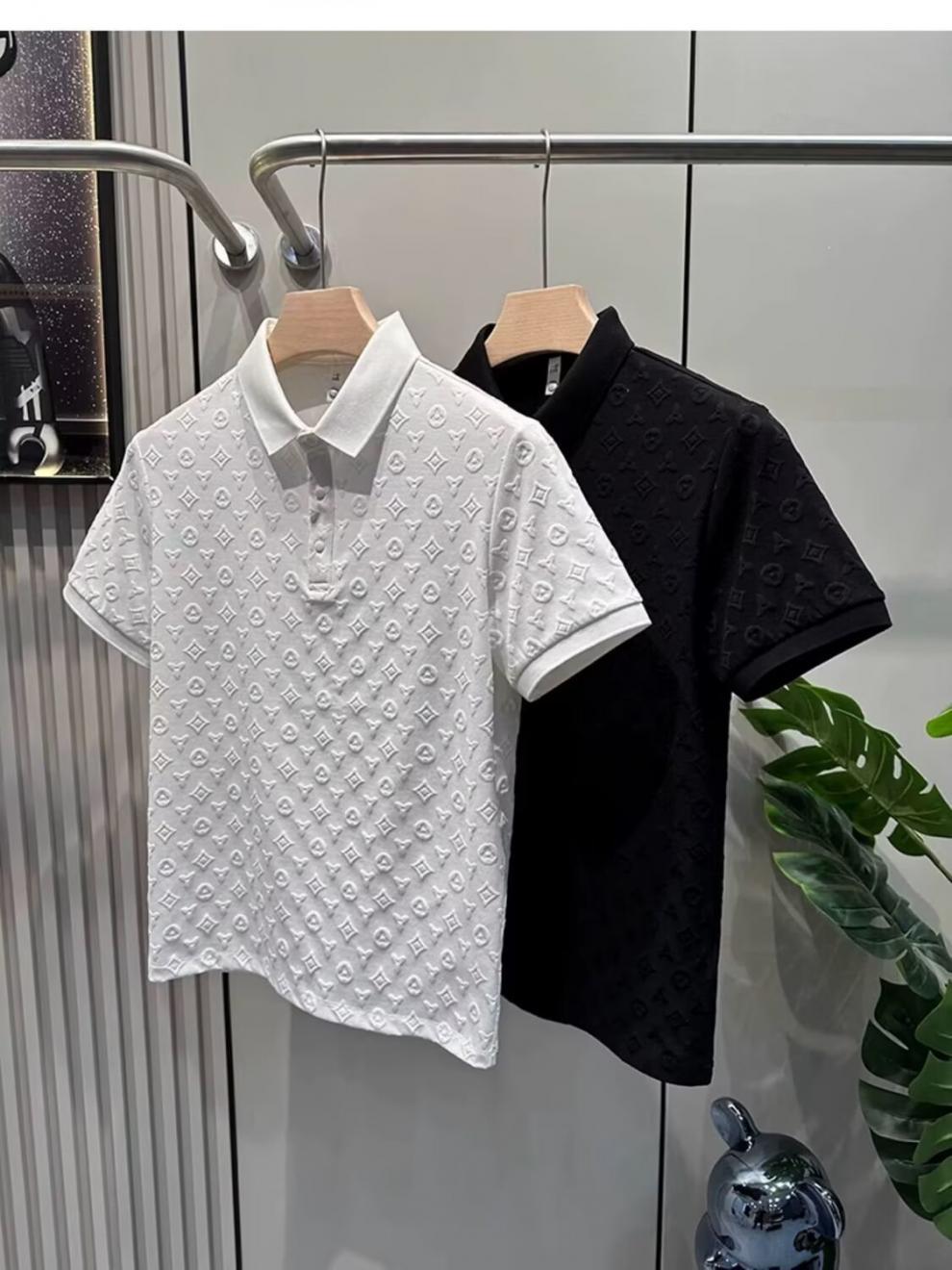 Couple Outfits Short Sleeved Slim Fit Round Neck Jacquard Polo Shirts Trendy Summer T Shirts For Men_viptrois.com