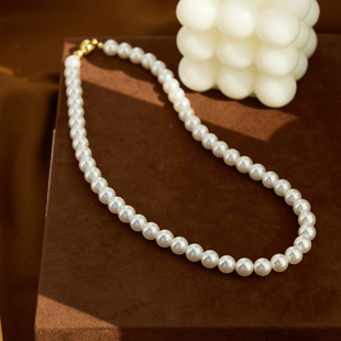 Copper style, fashionable, simple and noble pearl clavicle chain, French elegant, light luxury and high-end plain hoop necklace for women