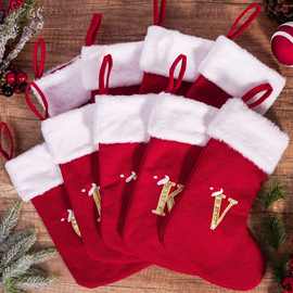 跨境新款圣诞节红色26字母针织袜高档圣诞挂饰刺绣糖果袋装饰用品