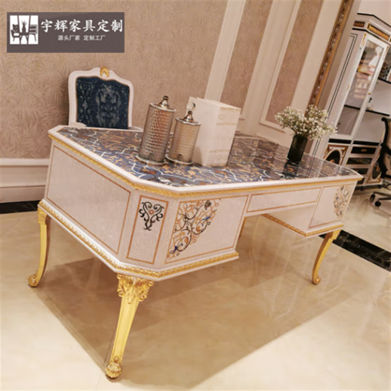 Alexander Italian Palace Desk and Chair French Luxury Computer Desk Inlaid with Shell Painted House Writing Desk