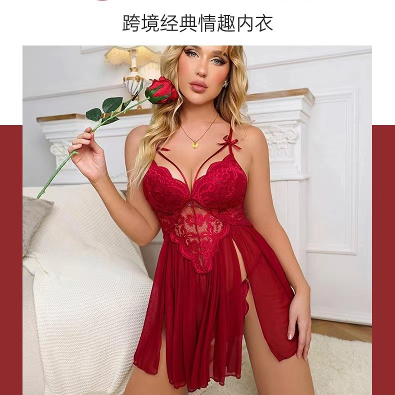 国境を越えた貿易向け女性用セクシーランジェリー、セクシーなレースとネット素材の透け感のある大きいサイズのサスペンダーネグリジェセット