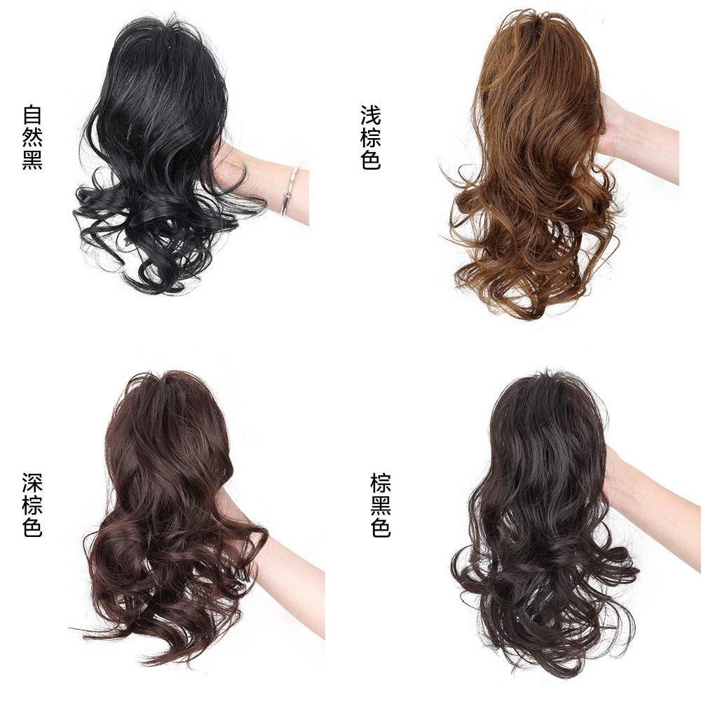 Cataratas de color europeo y americano medio rollo cola de caballo esponjoso tamaño natural clip de cabello alto cráneo clip de tiburón peluca cola de caballo