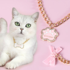 宠物滴油满钻金属项链蝴蝶结猫咪猫爪字母吊坠骨头PUPPY小狗项圈
