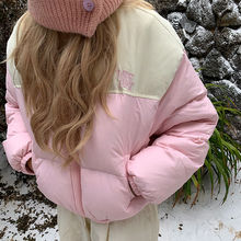 美式复古拼色手塞棉面包服休闲短款立领棉衣保暖外套