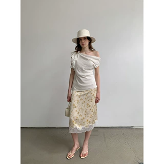 趋梦DT ETOLIE拼接蕾丝花边裙摆缎面半身裙子女夏季度假风长裙女