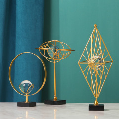 Nordic light luxury abstract geometric crystal ball ornaments creative living room office desktop decoration metal ornaments