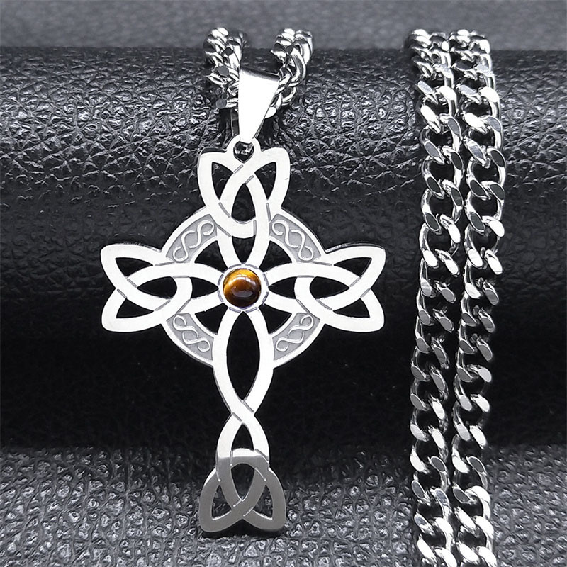 Personalised Stainless Steel Celtic Cross Necklace For Men_voghion.com