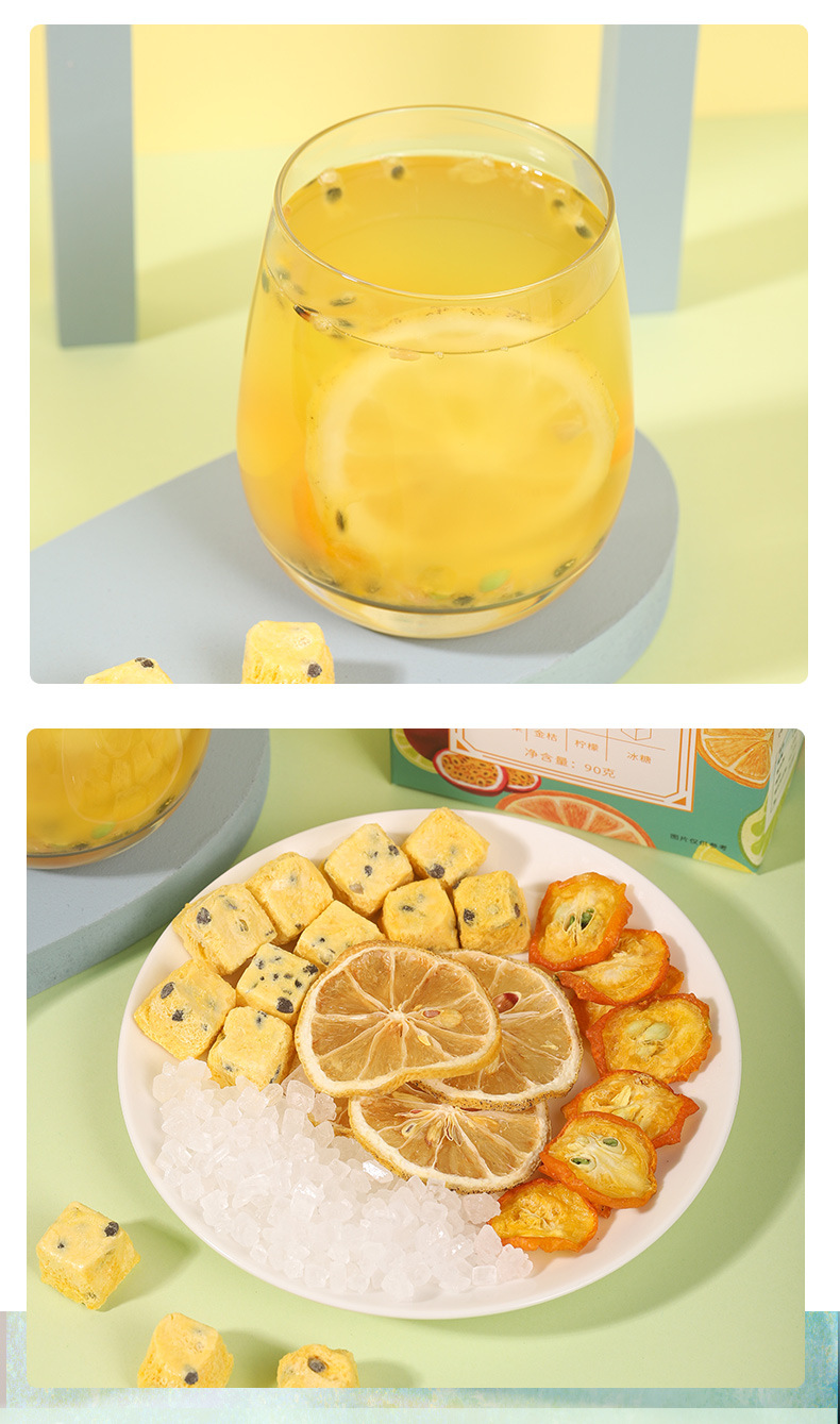 Green Tangerine Kumquat Lemon Passion Fruit Tea 200g 20 Bags Freeze Dried Fruit Tea Blend in use