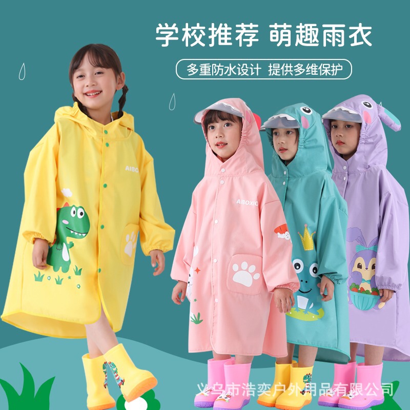 Children's Cartoon Raincoat for Boys and Girls Dinosaur Rainproof Clothing Thickened Wear-Resistant School Special Wholesale Children's Poncho Portable