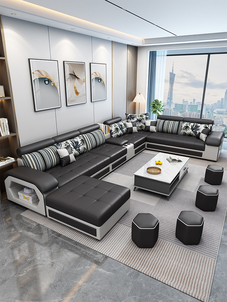 简约现代免洗科技布沙发大小户型客厅可拆洗转角沙发茶几组合套装