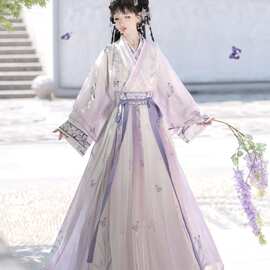 千寻原创汉服清漪晋制交领齐腰襦裙日常2025新款蓝色全套紫色全套