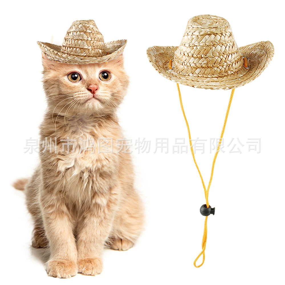Новый продукт Amazon, шляпа для домашних животных, соломенная шляпа, солнцезащитная шляпа для кошек, маленькая соломенная шляпа для домашних животных, шляпа из пшеничной соломы