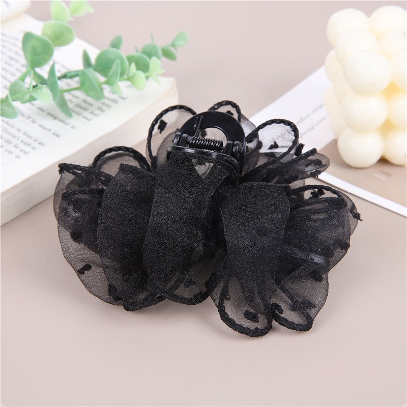 4626 black polka dot mesh cloud bubble hair clip 11cm