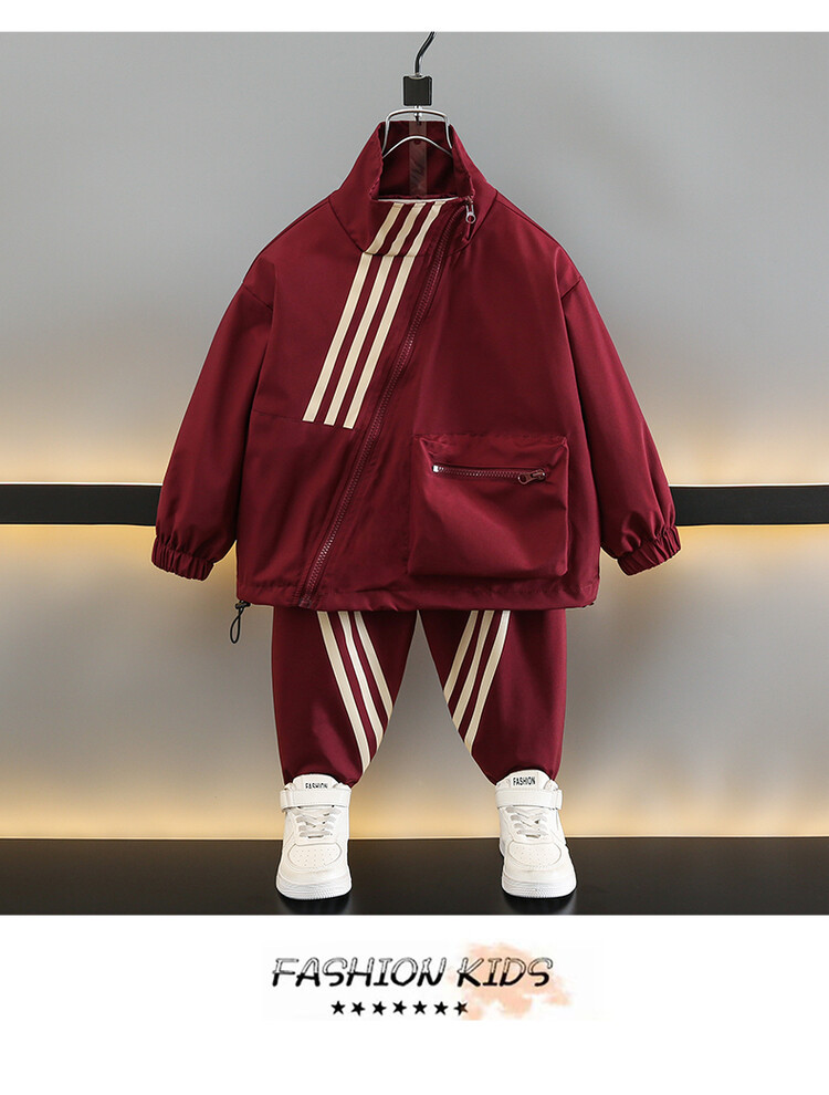 Boys diagonal zipper strip set, spring autumn clothing, children's handsome and trendy fashion, popular online_voghion.com