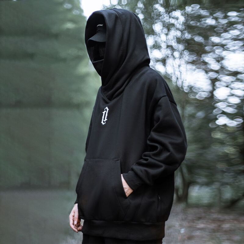 National fashion hooded sweatshirt men's spring and autumn fleece-lined trendy brand loose turtleneck ins trendy ruffle handsome dark top