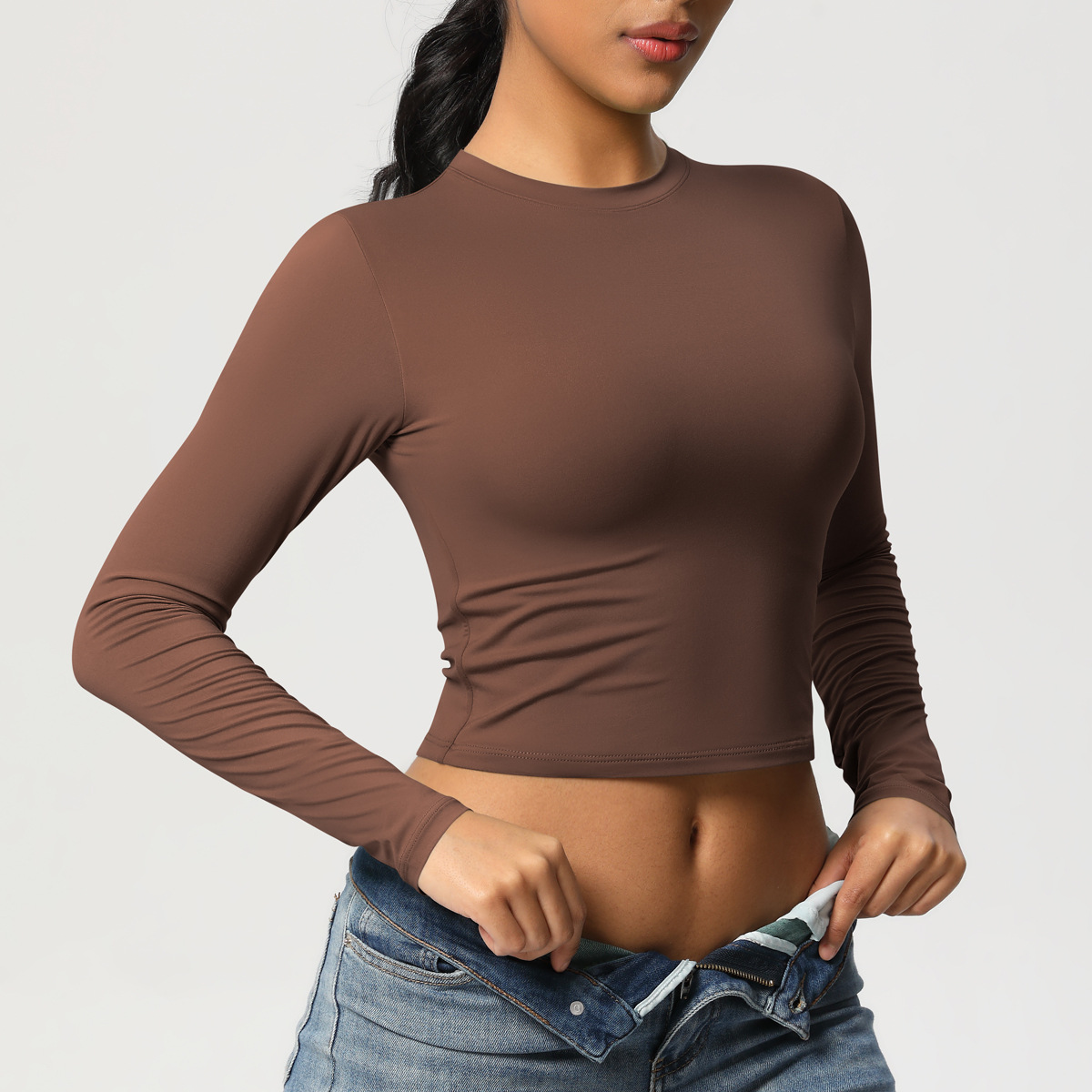 Maglietta a maniche lunghe slim fit, elastica e ad asciugatura rapida, per pilates, corsa, fitness e yoga_voghion.com