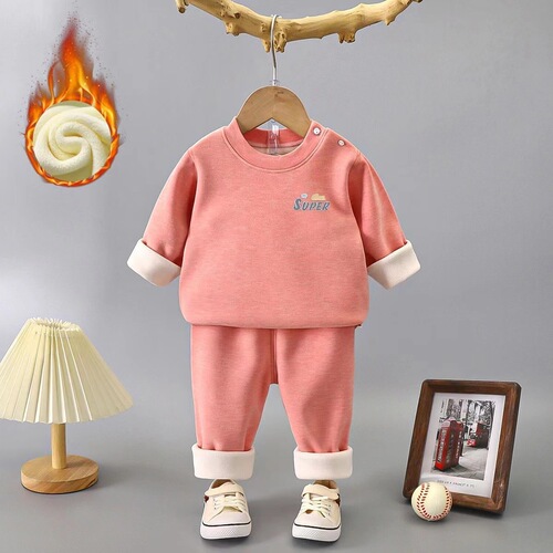 Children's Fleece Thicken Innerwear Set for Boys and Girls, Warm Autumn Clothes, Pajamas, Baby Home Clothes, Winter Fleece Lining