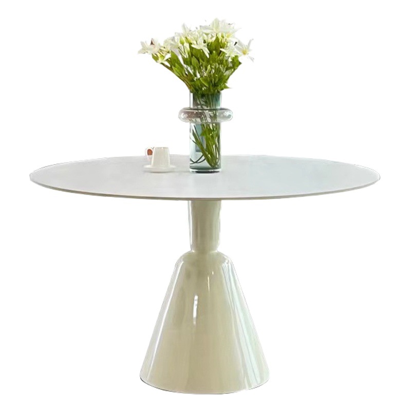 Mesa de comedor redonda de estilo nordico francés, mesa de comedor de estilo crema de lujo ligera, mesa de comedor redonda de tablero de roca roja, combinación de mesa y silla