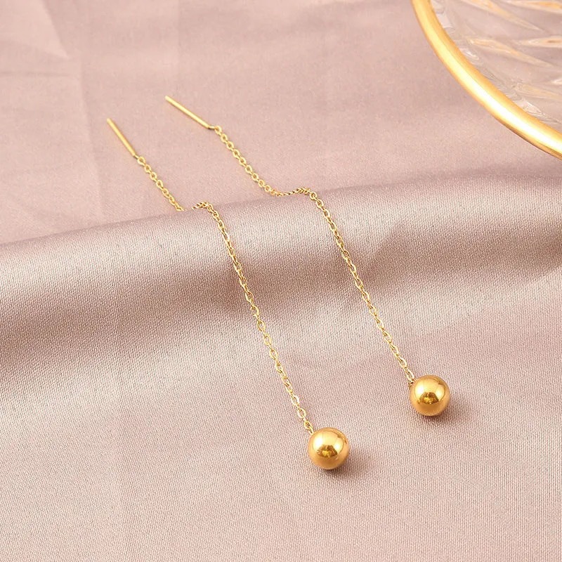 New Titanium Steel 18K Gold Beads Simple Earring
