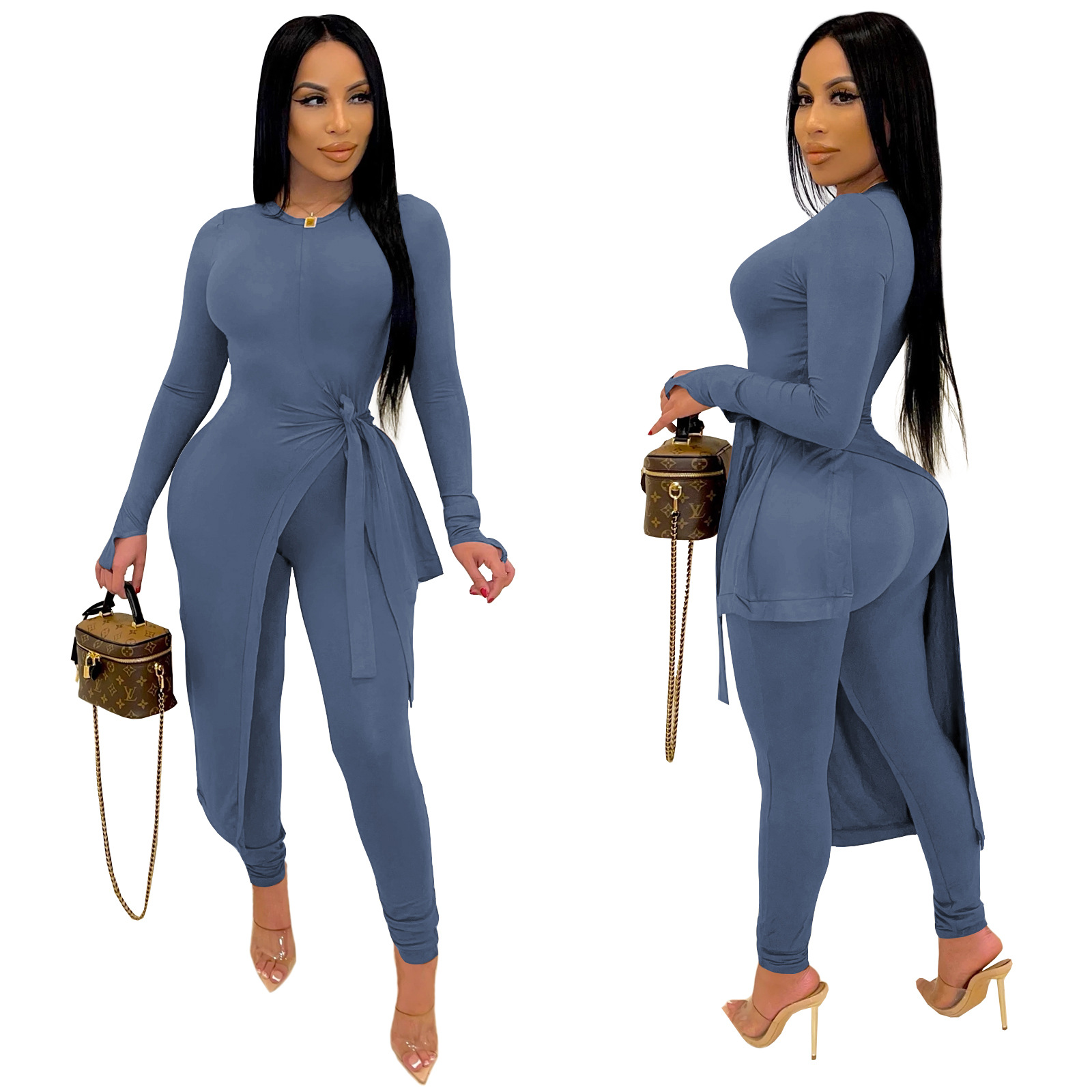 Solid Color Long-Sleeved Irregular Top Trousers Top NSSZC111539