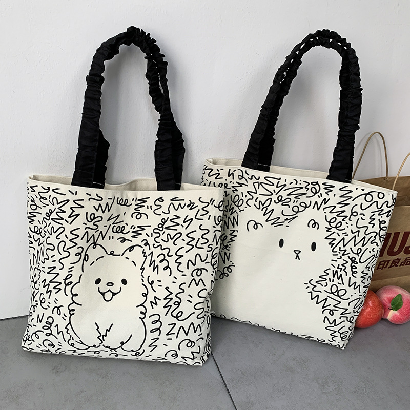 Lindo bolso de lona para perro gato, hombro femenino, arte de verano, dibujos animados frescos, bolso de comercio exterior de gran capacidad para estudiantes