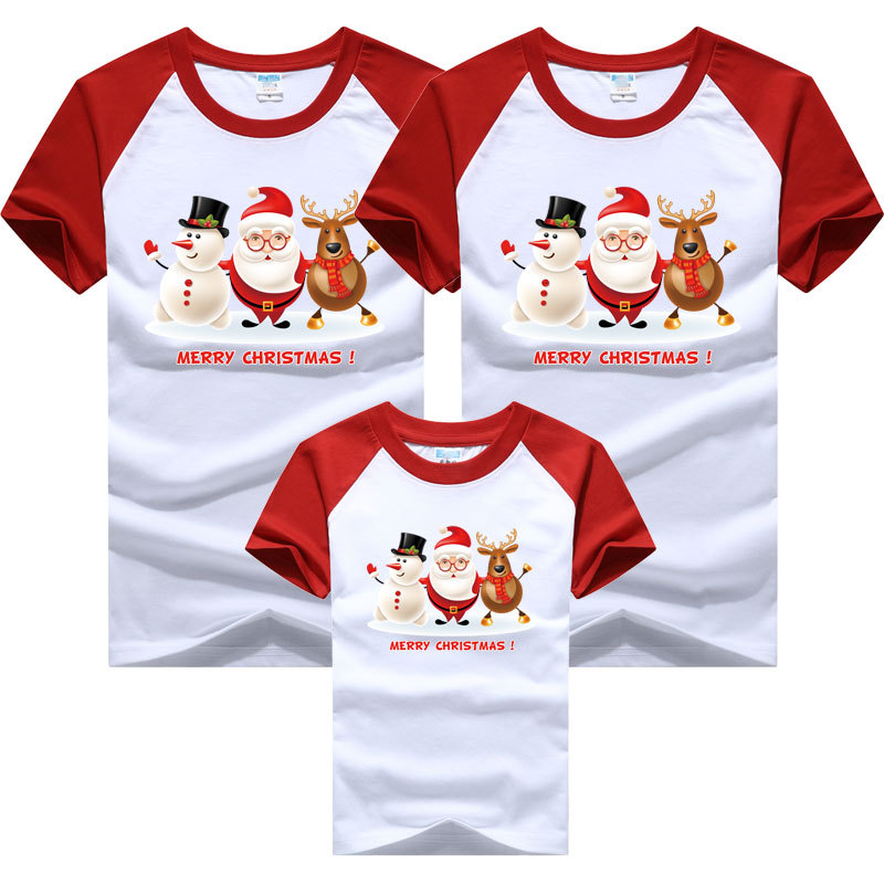 Navidad muñeco de nieve ciervo viejo padre-niño desgaste 2024 nueva moda una familia desgaste manga raglán color a juego manga corta Camiseta