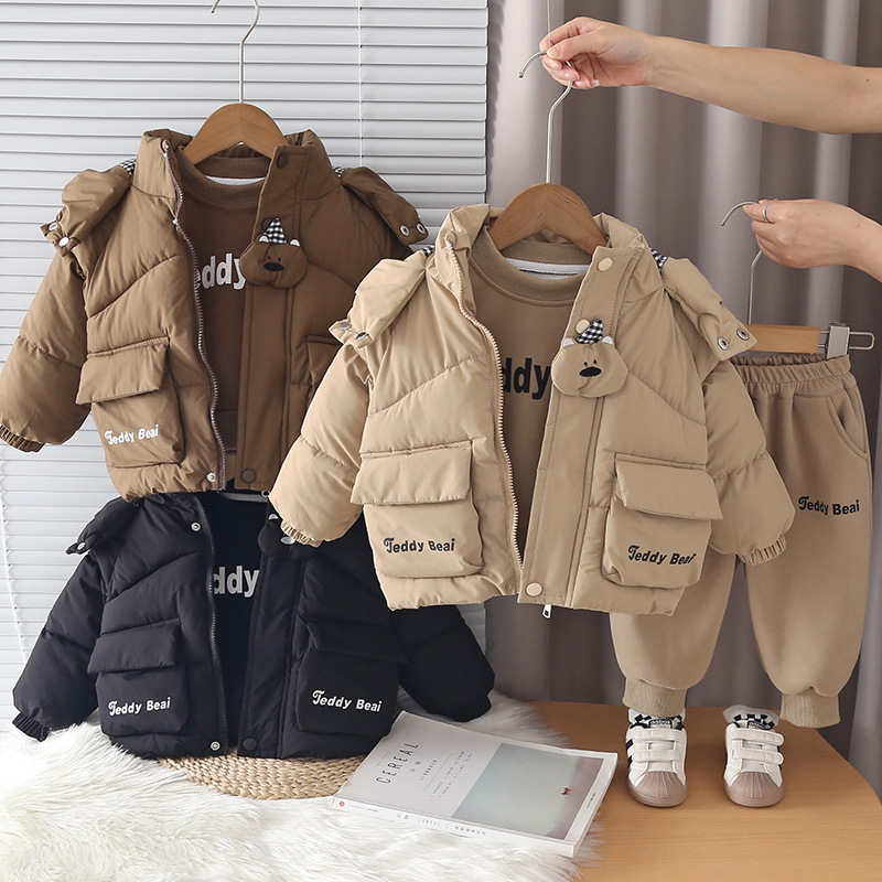 Korean Style Three Piece Set Cute Minimalist Winter Clothes for Babies Aged 0-6 Years Old Toddler Boys Clothing