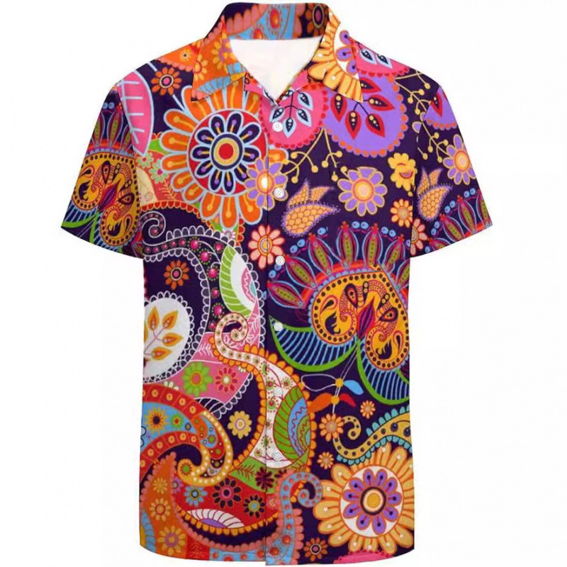 Cross-border foreign trade men's casual short-sleeve shirt, floral 3D digital print men's casual short-sleeve shirt