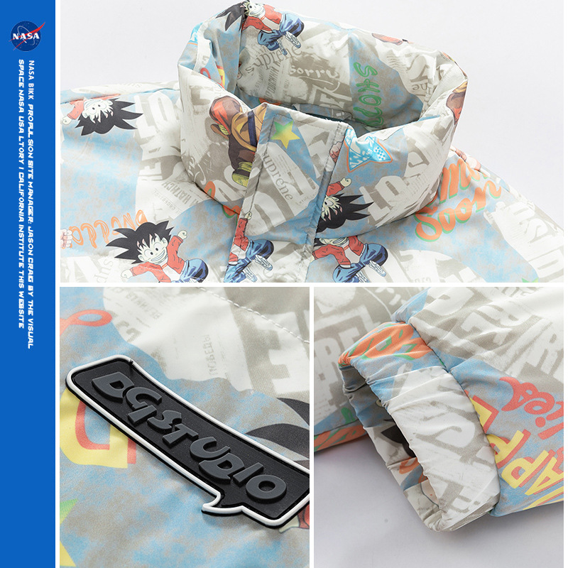NASA Dragon Ball creativo graffiti stand collar abajo chaqueta hombres pareja invierno cálido engrosada 90 pato blanco abajo marea
