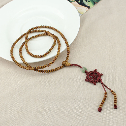 Vintage wood multi-layer Buddhist beads bracelet slim lotus wood beads necklace women long-handled rosary jewelry pendant necklace