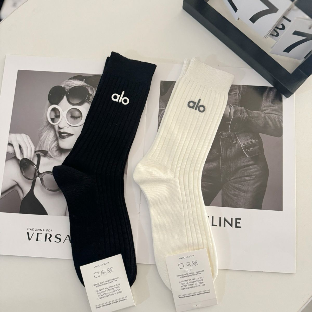 Spring and Autumn Women's High Tube Socks with Three-Dimensional Letters Trendy Socks Ins Simple Versatile Outerwear Pure Cotton Sports Slouch Socks