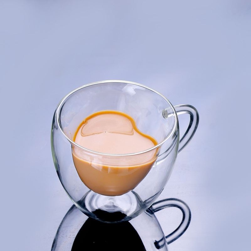 Manija de vidrio de borosilicato para el hogar Taza creativa en forma de corazón de vidrio de doble capa taza de jugo de leche de café