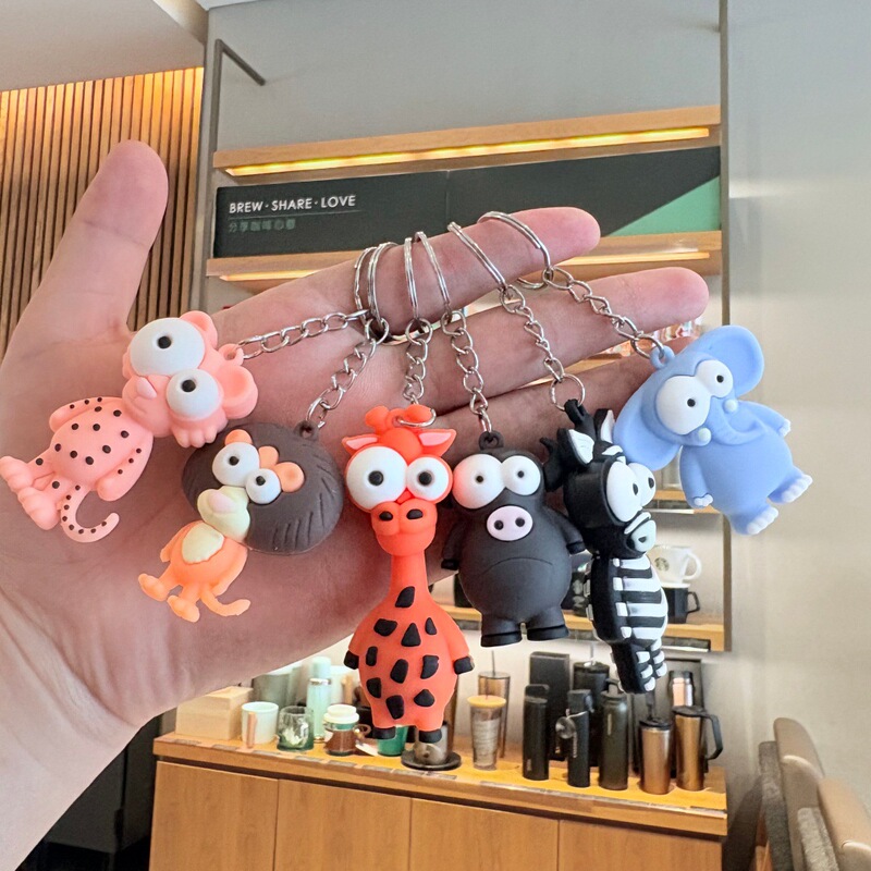 Creative cartoon big-eyed animal zebra monkey keychain doll bag pendant big-eyed animal keychain