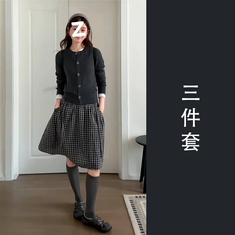 韩系chic早秋减龄大方得体一整套穿搭2025新款休闲慵懒风套装裙女|undefined