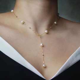 满天星天然淡水珍珠项链 一款多带吊坠钛钢锁骨链520情人节礼物