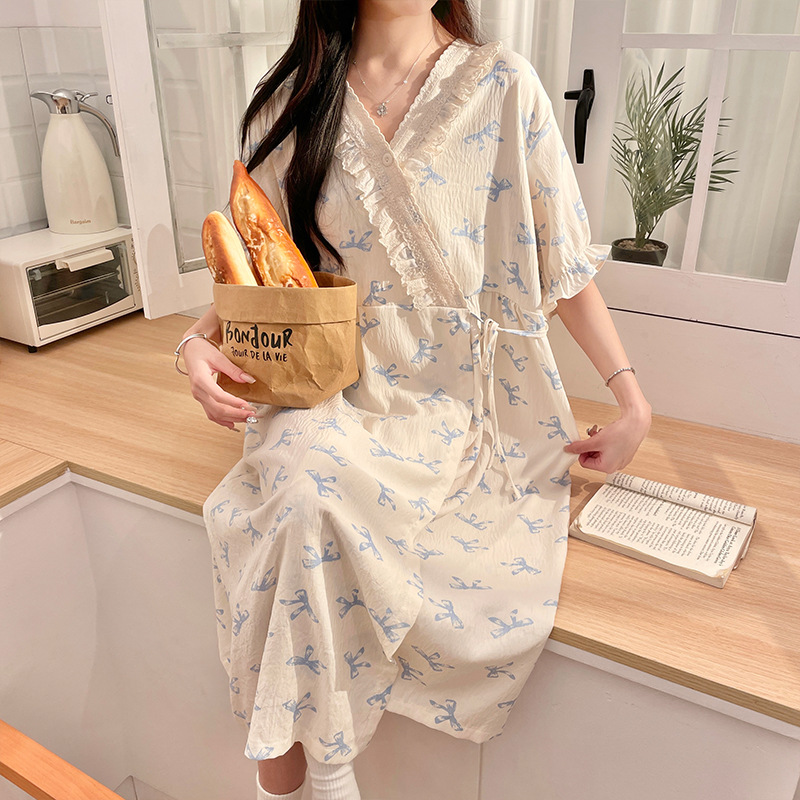 孕妇睡衣夏季新款月子服短袖睡裙日系和服产后哺乳期喂奶衣家居服