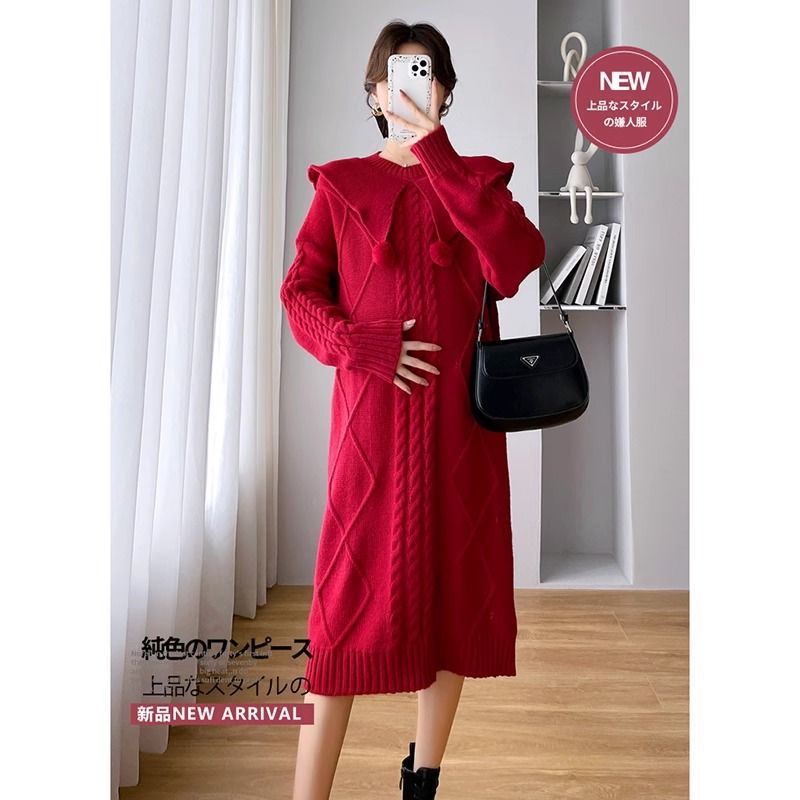 임산부 스웨터 패션 2025 신스타일 기질 다재다능한 정장 네트 셀러브리티 가을 겨울 따뜻한 아우터웨어 미디엄 롱 드레스