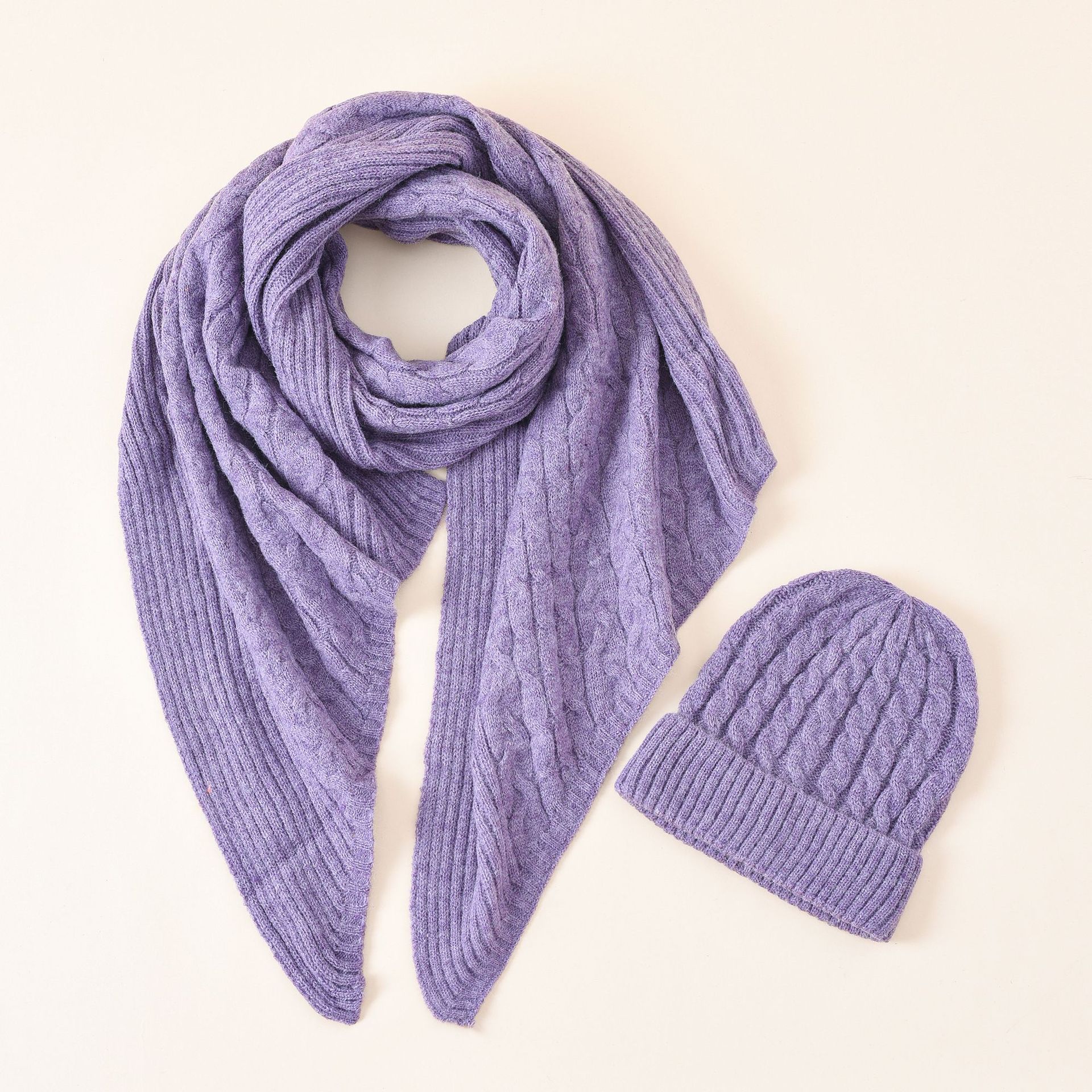 Bufanda sombrero de dos piezas conjunto de moda de invierno de las mujeres simple color sólido Twist trenza bufanda adulta sombrero de lana image 8